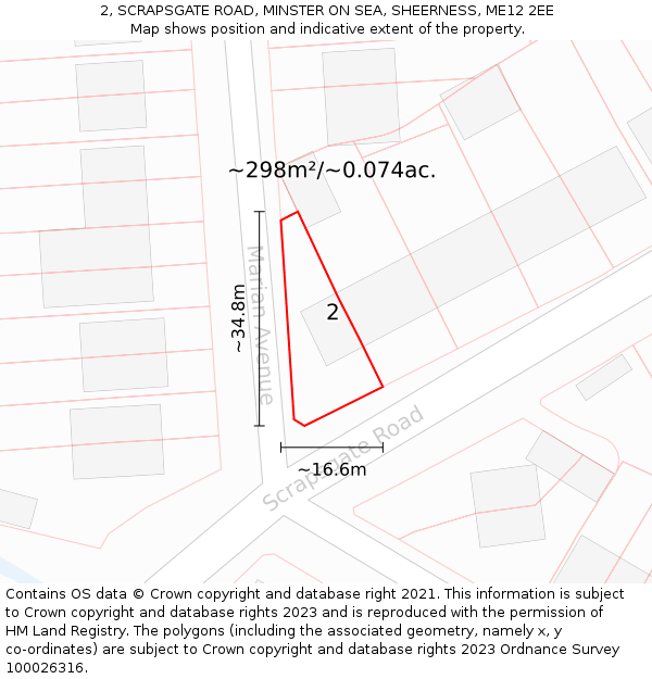 2, SCRAPSGATE ROAD, MINSTER ON SEA, SHEERNESS, ME12 2EE: Plot and title map
