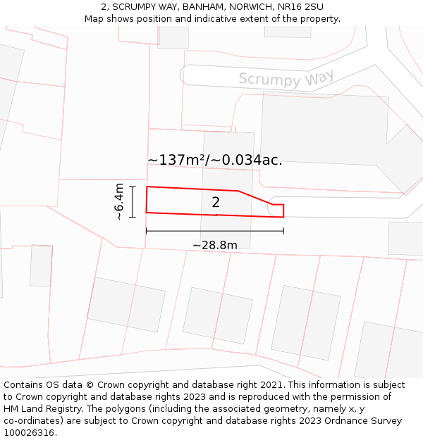 2, SCRUMPY WAY, BANHAM, NORWICH, NR16 2SU: Plot and title map