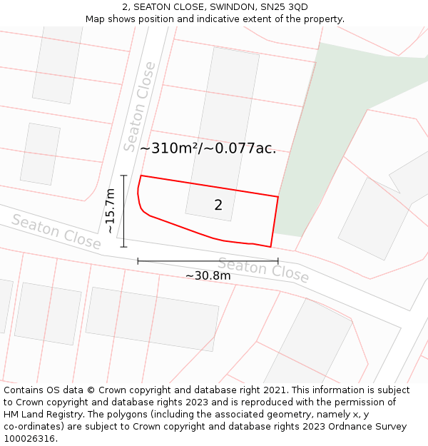 2, SEATON CLOSE, SWINDON, SN25 3QD: Plot and title map