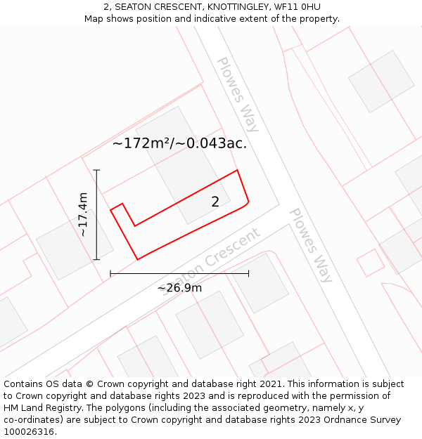 2, SEATON CRESCENT, KNOTTINGLEY, WF11 0HU: Plot and title map