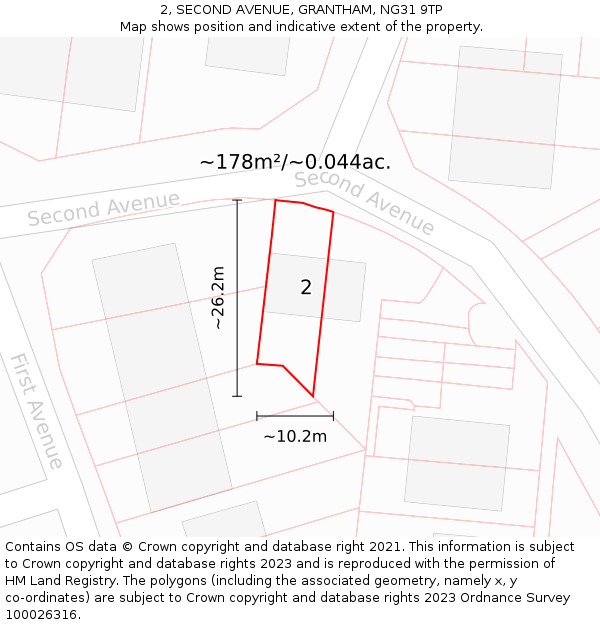 2, SECOND AVENUE, GRANTHAM, NG31 9TP: Plot and title map