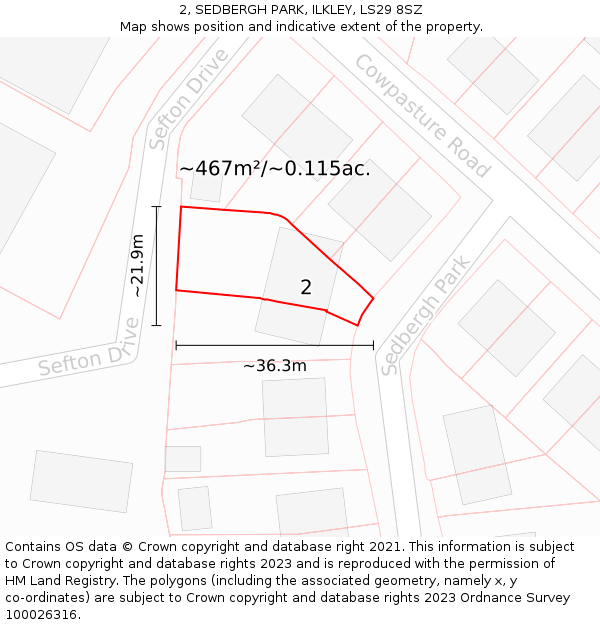 2, SEDBERGH PARK, ILKLEY, LS29 8SZ: Plot and title map