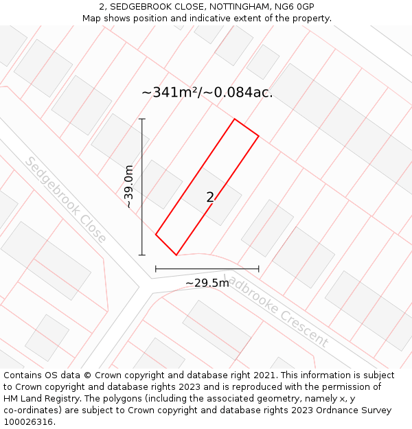 2, SEDGEBROOK CLOSE, NOTTINGHAM, NG6 0GP: Plot and title map