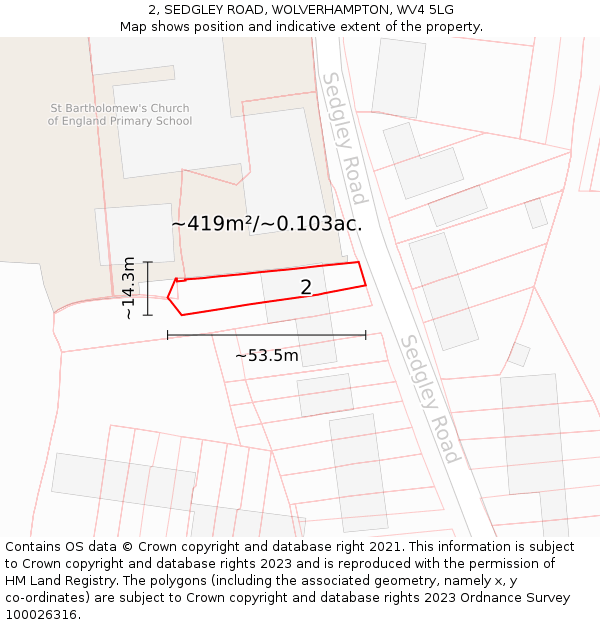 2, SEDGLEY ROAD, WOLVERHAMPTON, WV4 5LG: Plot and title map