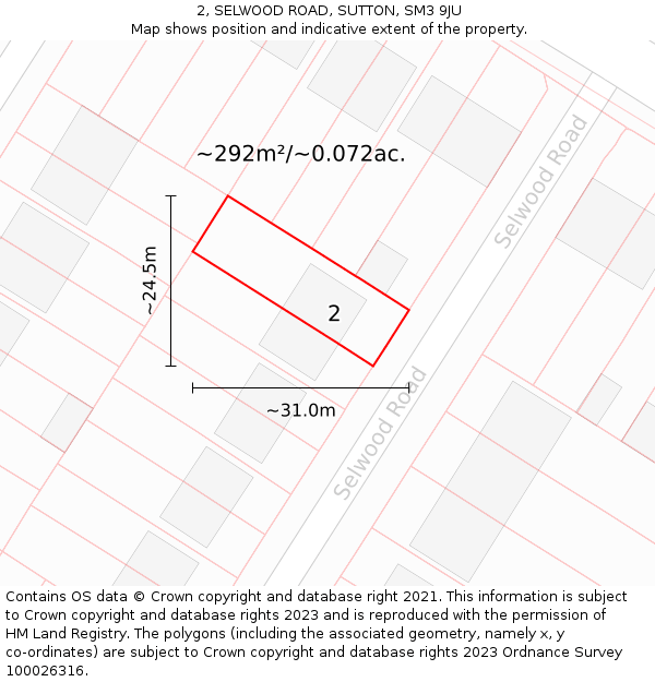 2, SELWOOD ROAD, SUTTON, SM3 9JU: Plot and title map