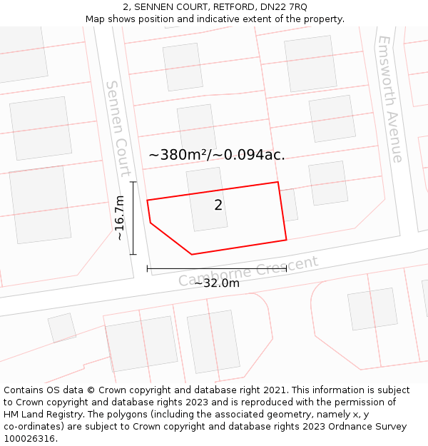 2, SENNEN COURT, RETFORD, DN22 7RQ: Plot and title map