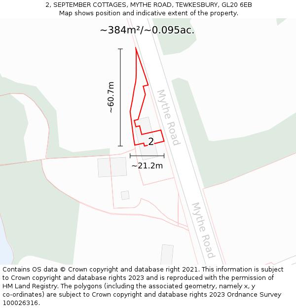 2, SEPTEMBER COTTAGES, MYTHE ROAD, TEWKESBURY, GL20 6EB: Plot and title map