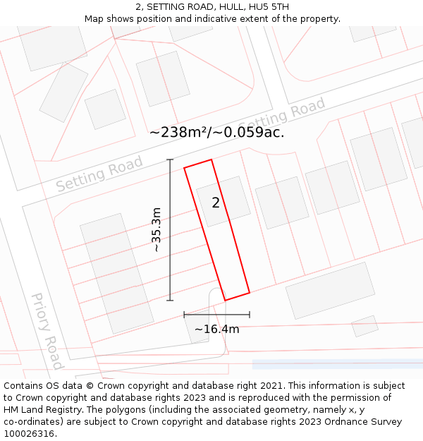 2, SETTING ROAD, HULL, HU5 5TH: Plot and title map