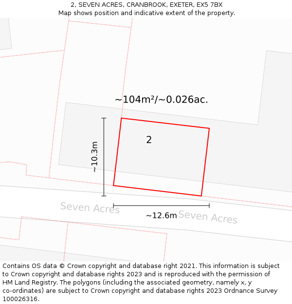 2, SEVEN ACRES, CRANBROOK, EXETER, EX5 7BX: Plot and title map