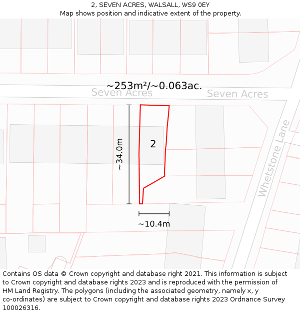 2, SEVEN ACRES, WALSALL, WS9 0EY: Plot and title map