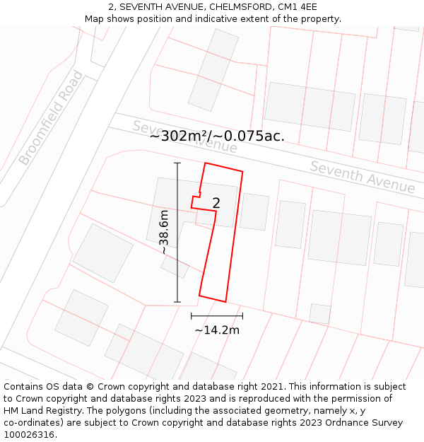 2, SEVENTH AVENUE, CHELMSFORD, CM1 4EE: Plot and title map