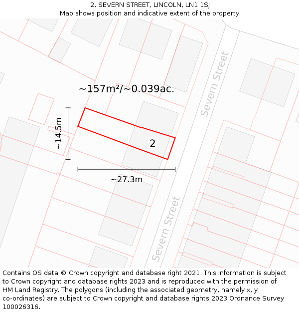2, SEVERN STREET, LINCOLN, LN1 1SJ: Plot and title map