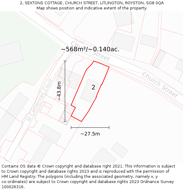 2, SEXTONS COTTAGE, CHURCH STREET, LITLINGTON, ROYSTON, SG8 0QA: Plot and title map