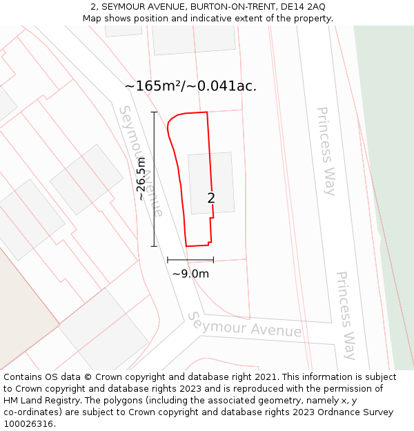 2, SEYMOUR AVENUE, BURTON-ON-TRENT, DE14 2AQ: Plot and title map