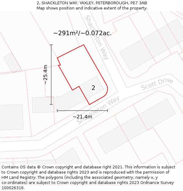 2, SHACKLETON WAY, YAXLEY, PETERBOROUGH, PE7 3AB: Plot and title map