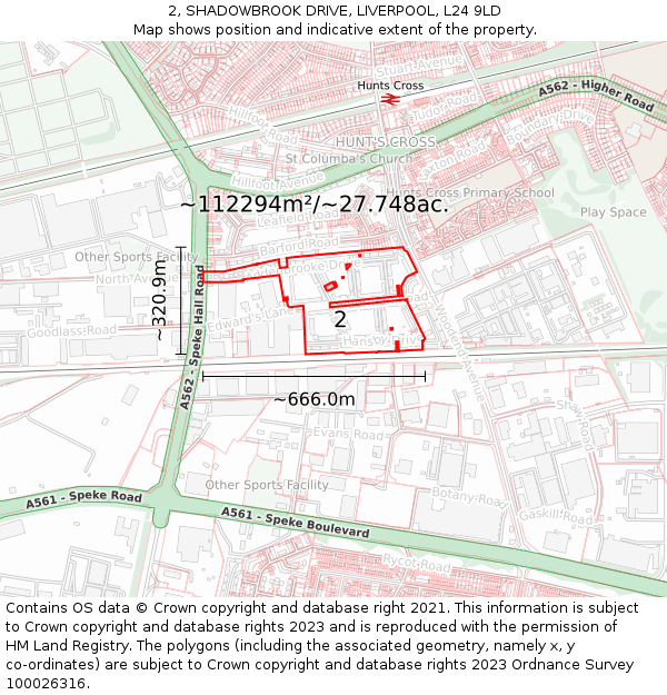 2, SHADOWBROOK DRIVE, LIVERPOOL, L24 9LD: Plot and title map