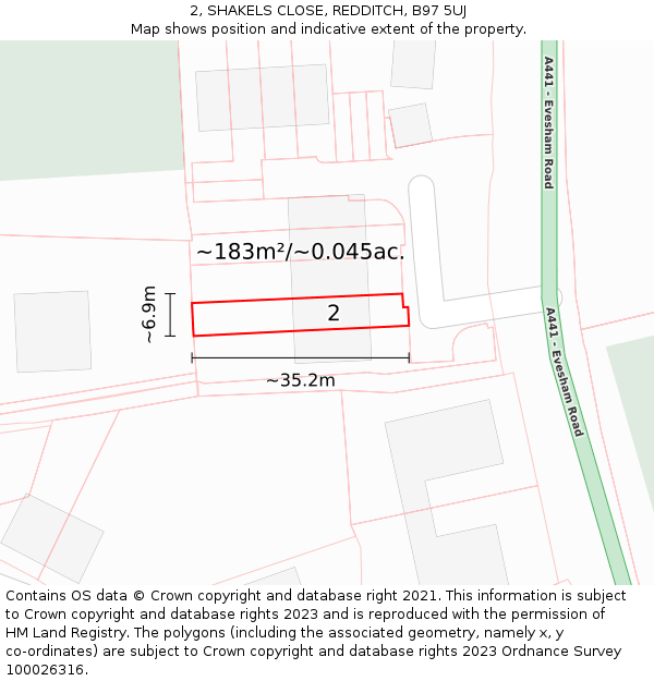 2, SHAKELS CLOSE, REDDITCH, B97 5UJ: Plot and title map