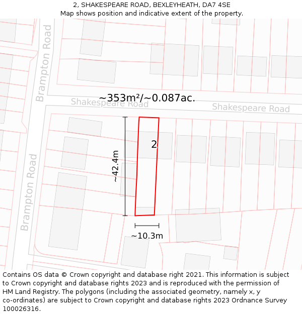 2, SHAKESPEARE ROAD, BEXLEYHEATH, DA7 4SE: Plot and title map