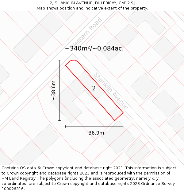 2, SHANKLIN AVENUE, BILLERICAY, CM12 9JJ: Plot and title map