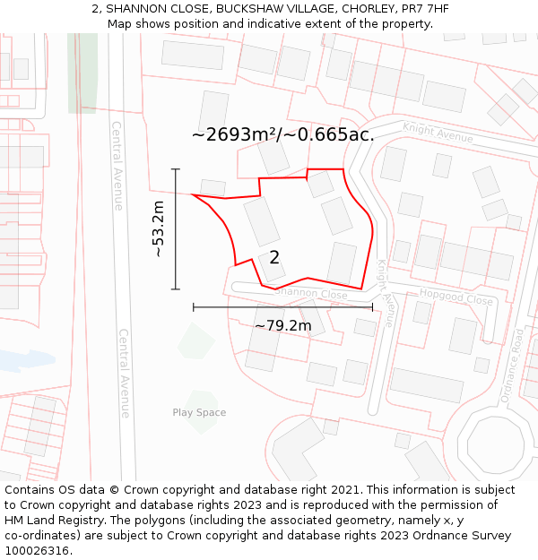 2, SHANNON CLOSE, BUCKSHAW VILLAGE, CHORLEY, PR7 7HF: Plot and title map