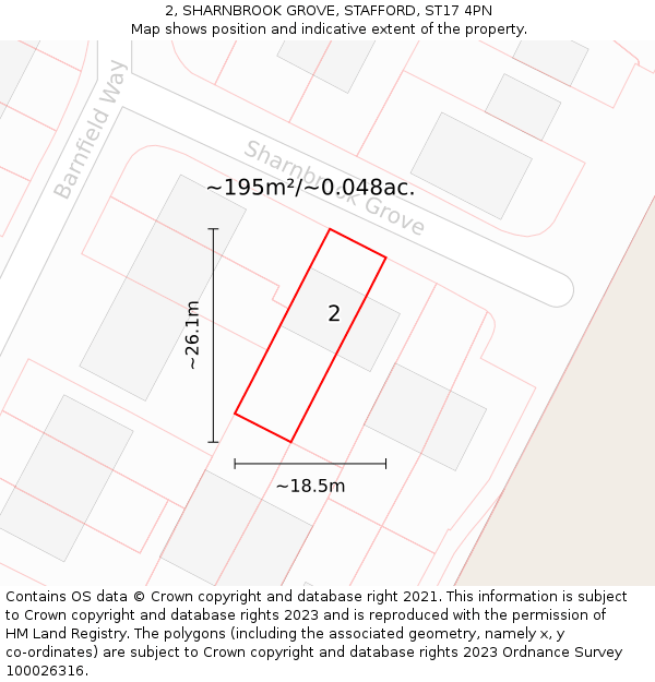 2, SHARNBROOK GROVE, STAFFORD, ST17 4PN: Plot and title map