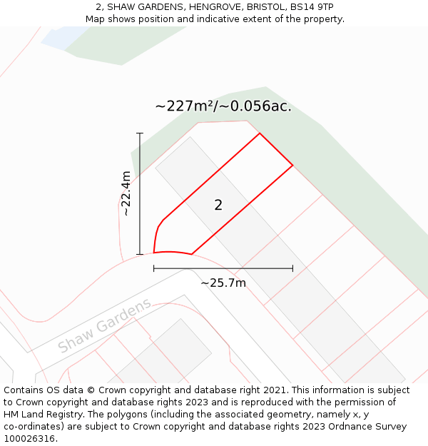 2, SHAW GARDENS, HENGROVE, BRISTOL, BS14 9TP: Plot and title map