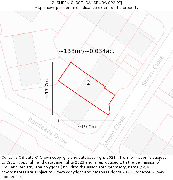 2, SHEEN CLOSE, SALISBURY, SP2 9PJ: Plot and title map