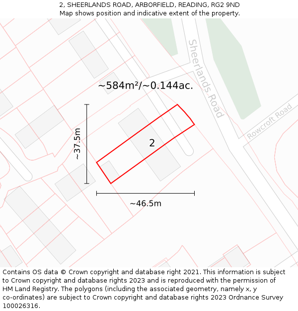 2, SHEERLANDS ROAD, ARBORFIELD, READING, RG2 9ND: Plot and title map