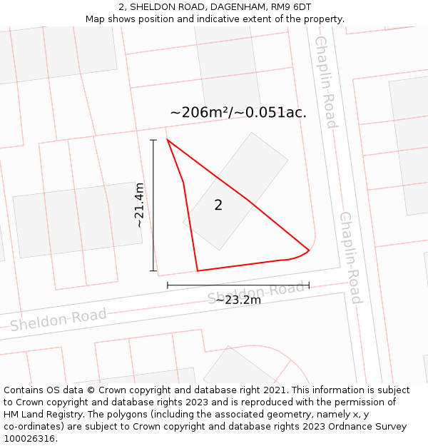 2, SHELDON ROAD, DAGENHAM, RM9 6DT: Plot and title map