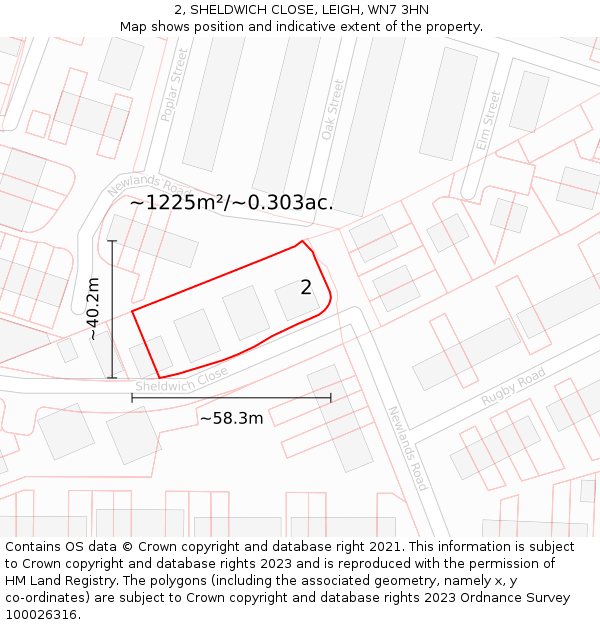 2, SHELDWICH CLOSE, LEIGH, WN7 3HN: Plot and title map