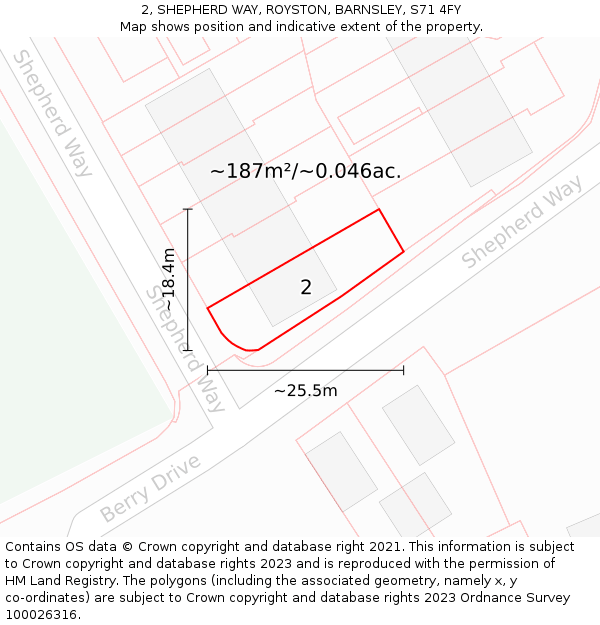 2, SHEPHERD WAY, ROYSTON, BARNSLEY, S71 4FY: Plot and title map