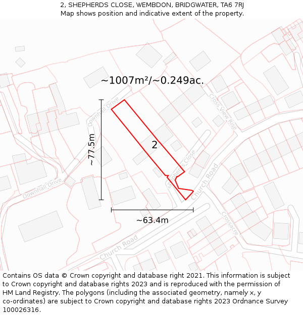 2, SHEPHERDS CLOSE, WEMBDON, BRIDGWATER, TA6 7RJ: Plot and title map