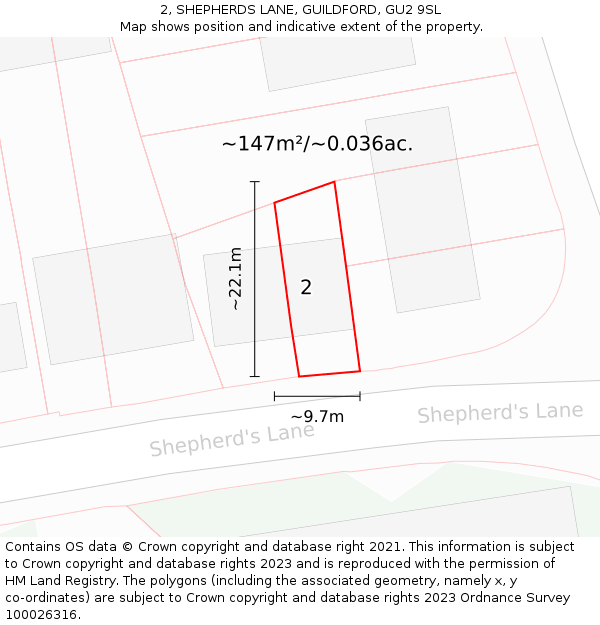 2, SHEPHERDS LANE, GUILDFORD, GU2 9SL: Plot and title map
