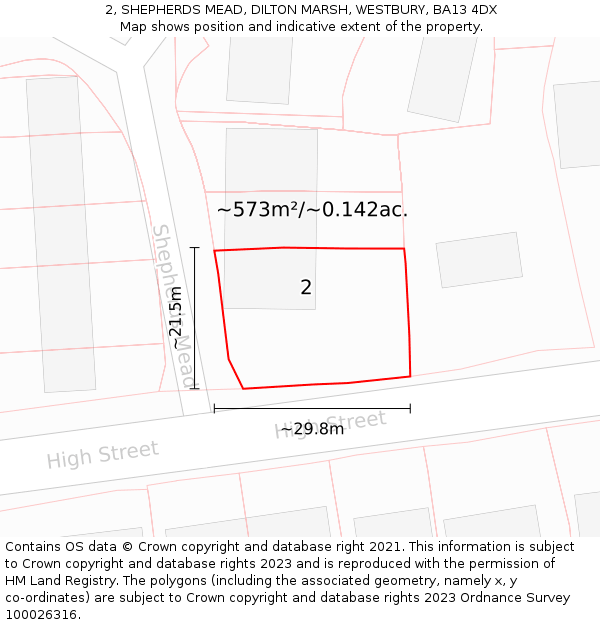 2, SHEPHERDS MEAD, DILTON MARSH, WESTBURY, BA13 4DX: Plot and title map