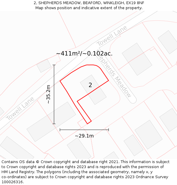 2, SHEPHERDS MEADOW, BEAFORD, WINKLEIGH, EX19 8NF: Plot and title map