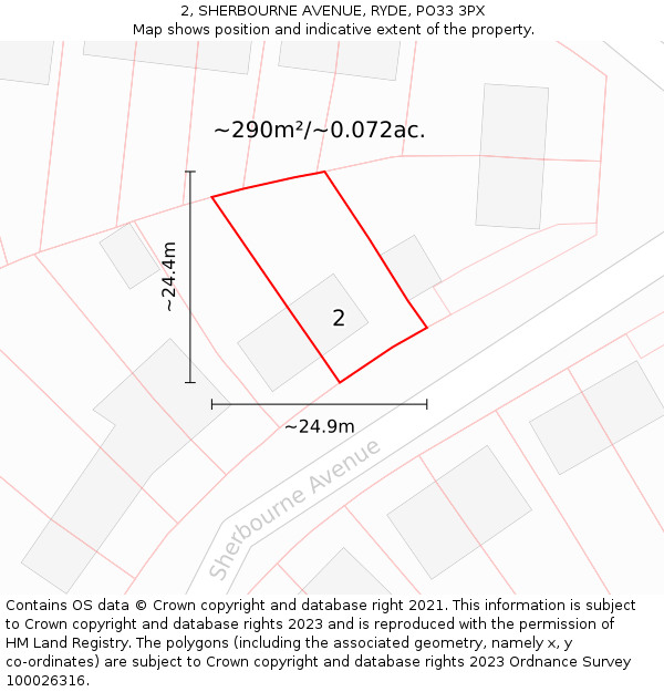 2, SHERBOURNE AVENUE, RYDE, PO33 3PX: Plot and title map