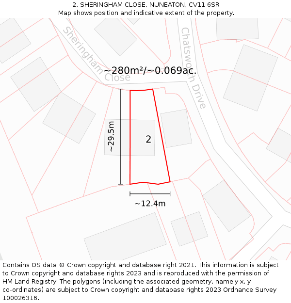 2, SHERINGHAM CLOSE, NUNEATON, CV11 6SR: Plot and title map