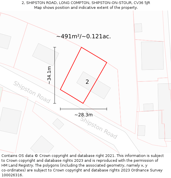 2, SHIPSTON ROAD, LONG COMPTON, SHIPSTON-ON-STOUR, CV36 5JR: Plot and title map