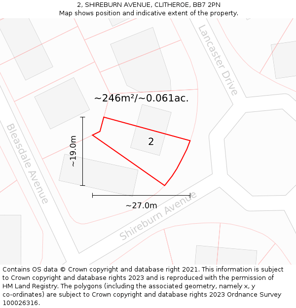 2, SHIREBURN AVENUE, CLITHEROE, BB7 2PN: Plot and title map