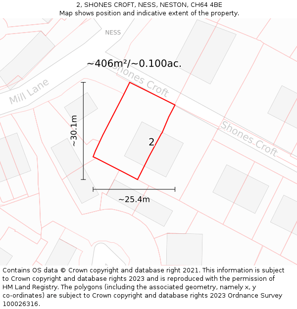 2, SHONES CROFT, NESS, NESTON, CH64 4BE: Plot and title map
