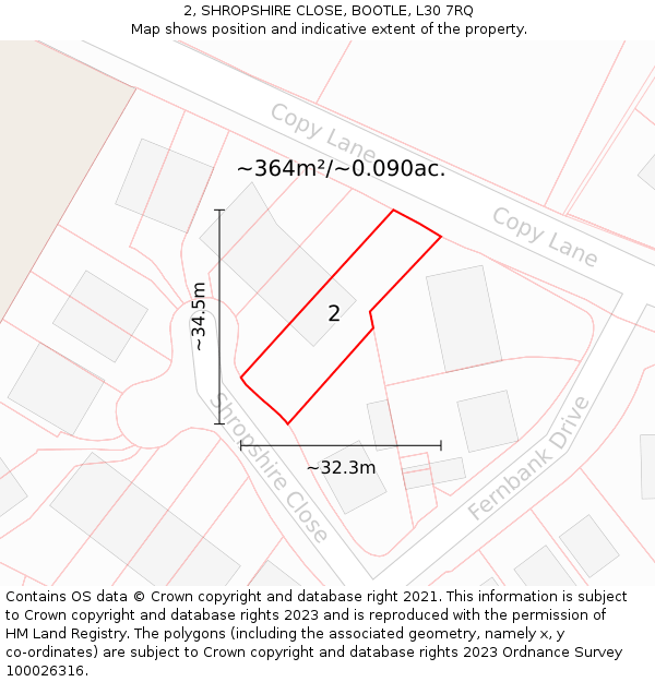 2, SHROPSHIRE CLOSE, BOOTLE, L30 7RQ: Plot and title map