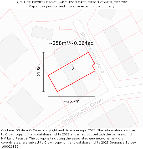 2, SHUTTLEWORTH GROVE, WAVENDON GATE, MILTON KEYNES, MK7 7RX: Plot and title map