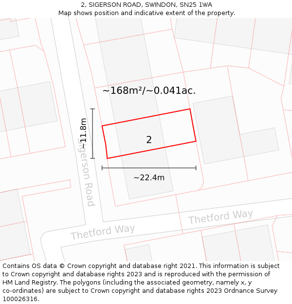2, SIGERSON ROAD, SWINDON, SN25 1WA: Plot and title map