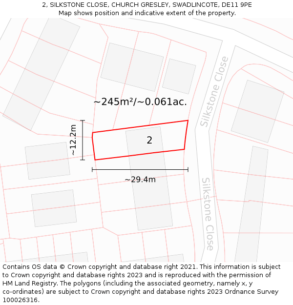 2, SILKSTONE CLOSE, CHURCH GRESLEY, SWADLINCOTE, DE11 9PE: Plot and title map