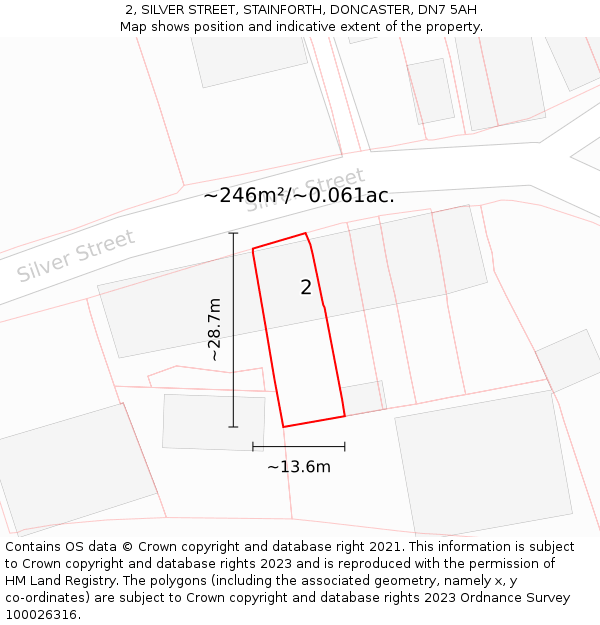 2, SILVER STREET, STAINFORTH, DONCASTER, DN7 5AH: Plot and title map
