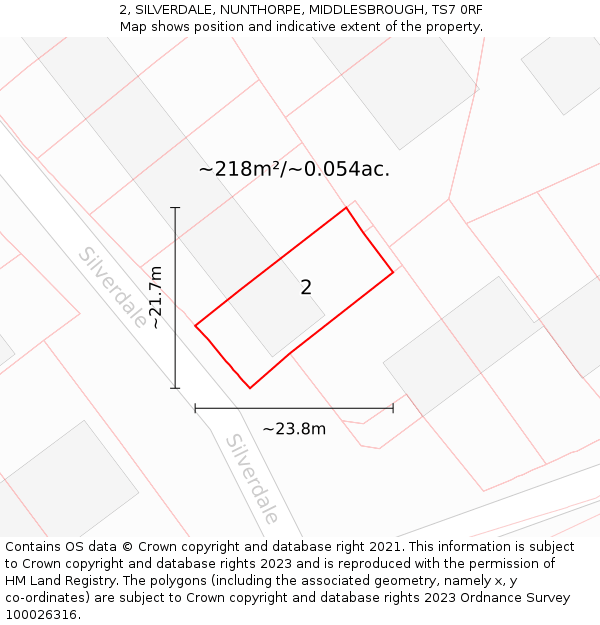 2, SILVERDALE, NUNTHORPE, MIDDLESBROUGH, TS7 0RF: Plot and title map