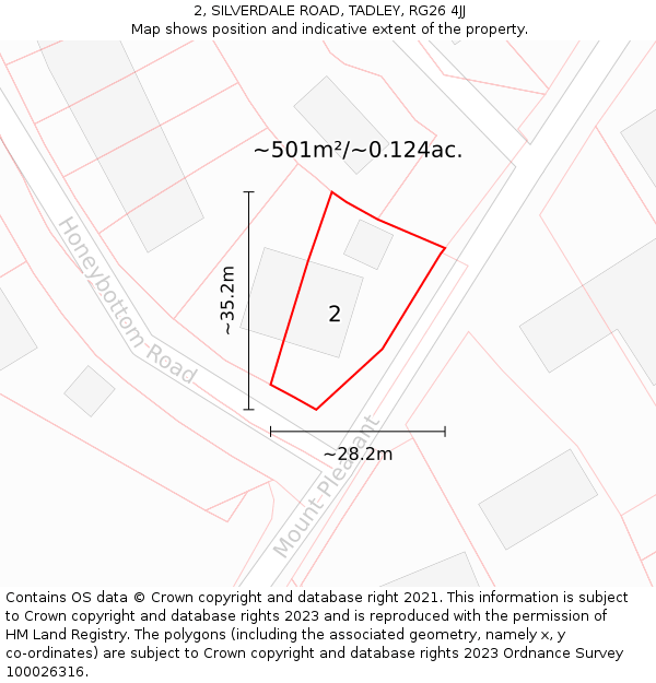 2, SILVERDALE ROAD, TADLEY, RG26 4JJ: Plot and title map