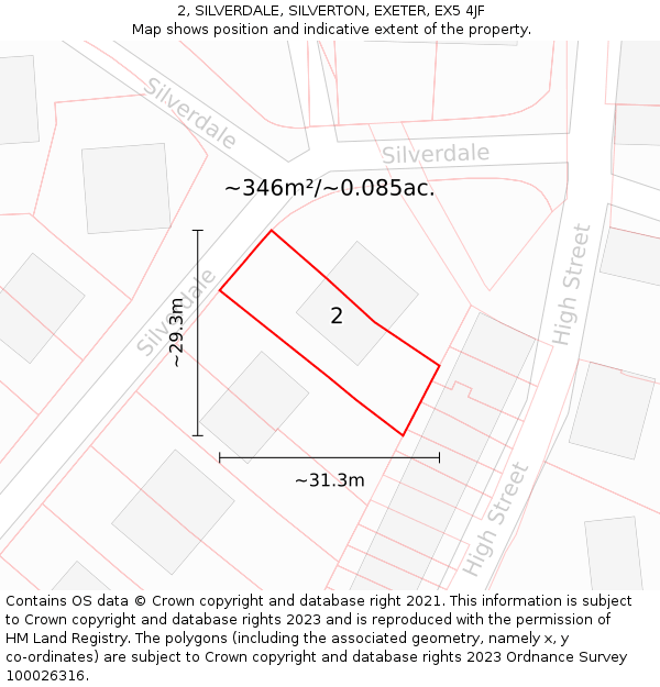 2, SILVERDALE, SILVERTON, EXETER, EX5 4JF: Plot and title map