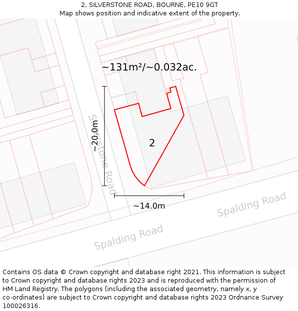 2, SILVERSTONE ROAD, BOURNE, PE10 9GT: Plot and title map