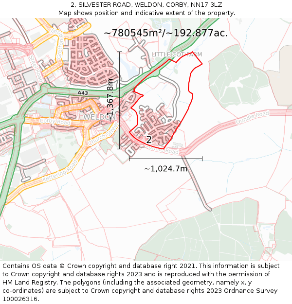 2, SILVESTER ROAD, WELDON, CORBY, NN17 3LZ: Plot and title map